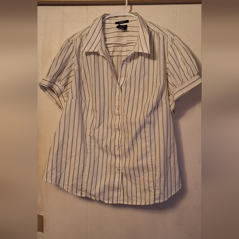 George Woman Blouse Green Stripes Raglan sleeves SZ 3X Casual Vacation Fall